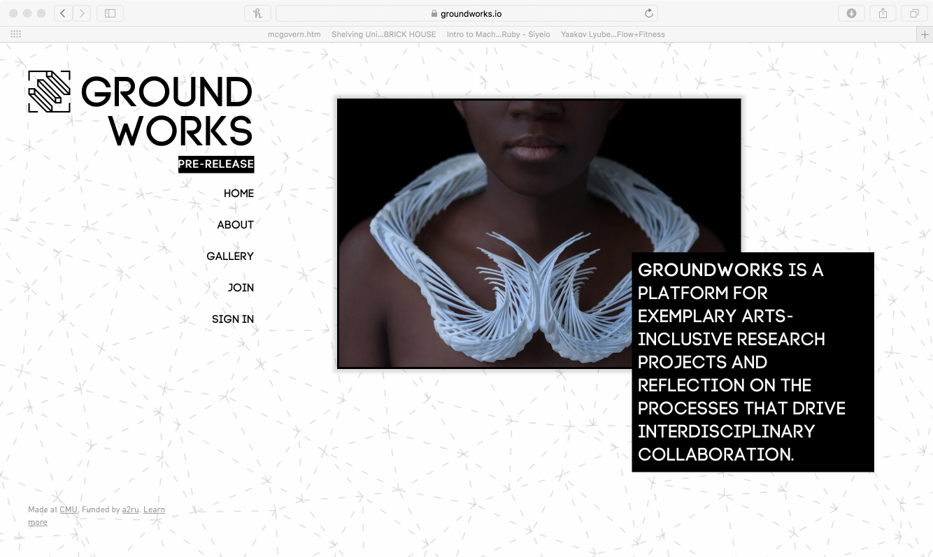 Landing page of Ground Works. 