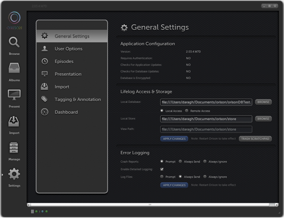 Settings Screen and Managing an archive