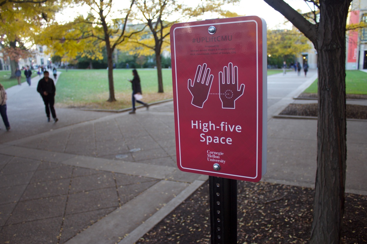 Games for Health involves a series of playful, strategically-placed “micro-intervention” signs throughout campus with the intention of sharing healthy tips and exercise and wellness activities. Image Credit(s): Michael Arnold Mages and Francis Carter